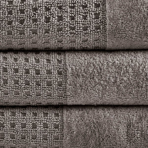 JLA Home Madison Park - Cotton Waffle Jacquard Antimicrobial Spa Towel Set — 6-Piece 600gsm Quick-Dry, OEKO-TEX Certified Charcoal MP73-7179