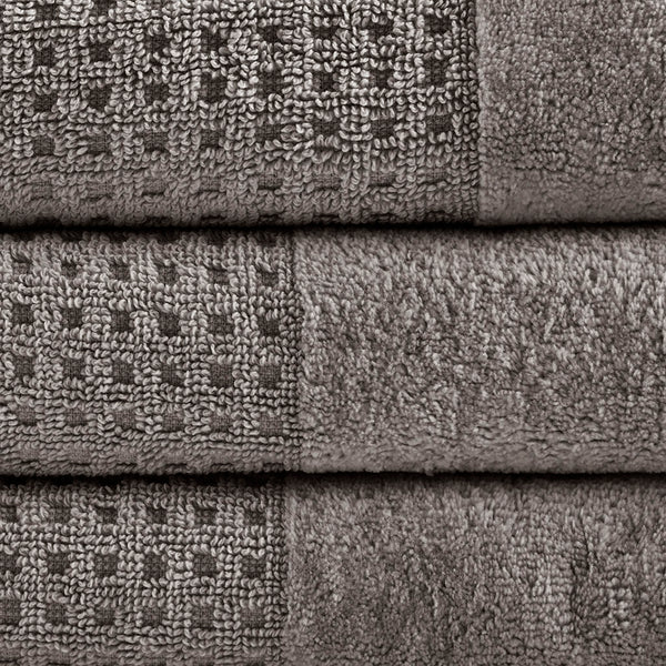 JLA Home Madison Park - Cotton Waffle Jacquard Antimicrobial Spa Towel Set — 6-Piece 600gsm Quick-Dry, OEKO-TEX Certified Charcoal MP73-7179