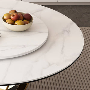 English Elm 53" Round Dining Table With 360° Lazy Susan - Stain & Heat Resistant Sintered Stone For Modern Spaces W2699S00032