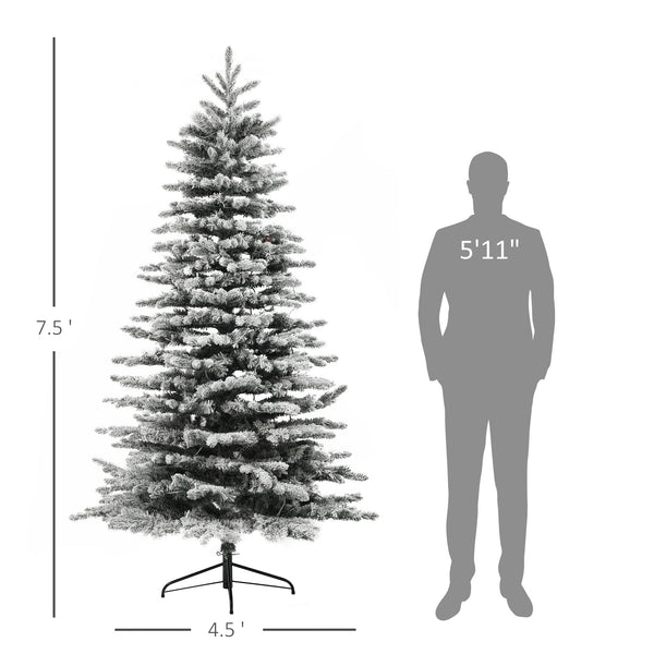 English Elm Homcom 7.5 Ft Pre-Lit Mountain Pine Tree With Snow Flocked Branches, 500 Leds & Easy Assembly For Holidays W2225P249685
