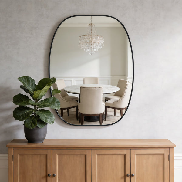 English Elm 30x40 Oval Wall Mirror Slim Metal Frame Distortion Free Glass Bathroom Entryway Accent Black W2203P476481
