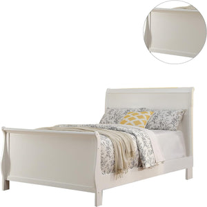 English Elm Modern French Inspired Full Sleigh Bed White Finish Curved Panels Elegant Bedroom Frame B011S01138