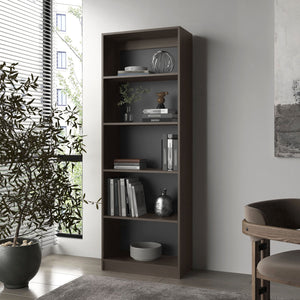 English Elm Fm Furniture Dam Bookcase - Slim Modern Design With 5 Open Shelves In Stained Walnut Finish For Storage B128P301394
