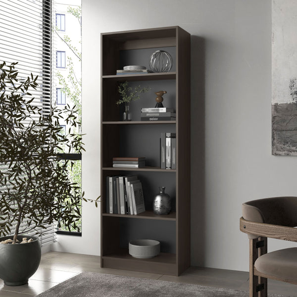 English Elm Fm Furniture Dam Bookcase - Slim Modern Design With 5 Open Shelves In Stained Walnut Finish For Storage B128P301394