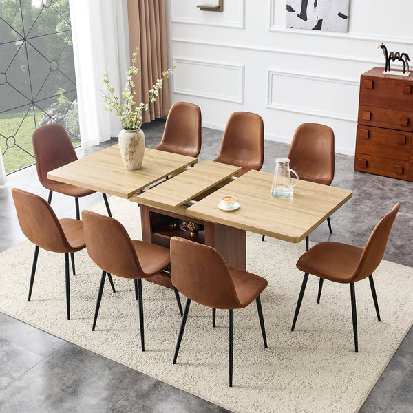 English Elm Scalable Extendable Dining Set Wood Grain Table with Tech Fabric Chairs Modern Luxe W1151S04671
