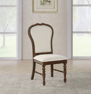 English Elm 2pc Farmhouse Ladderback Dining Chairs with Padded Latte Upholstery, Asian Hardwood Frame, Wire-Brushed Texture Brown,Ivory 43.11 L x 22.83 W x 14.37 H B011P298385