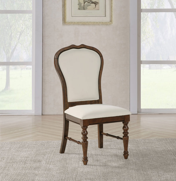 English Elm 2pc Farmhouse Ladderback Dining Chairs with Padded Latte Upholstery, Asian Hardwood Frame, Wire-Brushed Texture Brown,Ivory 43.11 L x 22.83 W x 14.37 H B011P298385