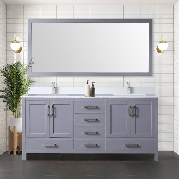 English Elm Dark Grey Double Bath Vanity 72 in W x 22 in D with Cultured Marble Top, Soft-Close Drawers & Mirror B2731S00793