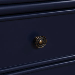 English Elm Emmett carved bamboo nightstand with 2 full‑extension drawers, brass knobs and floor‑protecting glides Dark Blue B050P376941