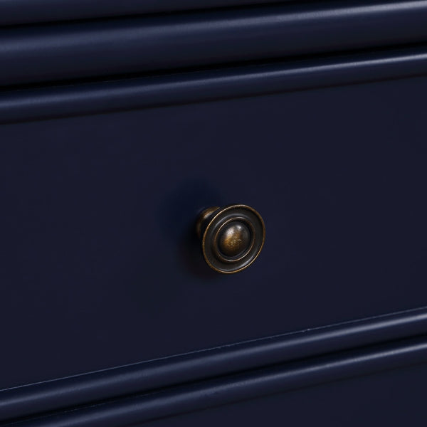 English Elm Emmett carved bamboo nightstand with 2 full‑extension drawers, brass knobs and floor‑protecting glides Dark Blue B050P376941
