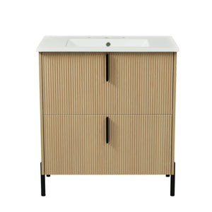 English Elm Christopher Knight Home® - 30" Bathroom Vanity With Ceramic Sink, Soft-Close Drawers & Elegant Fluted Design For Small Spaces N817P295761N