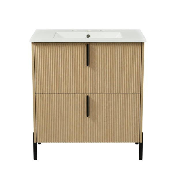 English Elm Christopher Knight Home® - 30" Bathroom Vanity With Ceramic Sink, Soft-Close Drawers & Elegant Fluted Design For Small Spaces N817P295761N