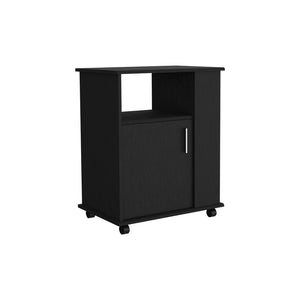 English Elm Kit Mobile Microwave Cabinet with Single Door, Three Side Shelves and Spacious Top for Kitchen Storage Black 30.3 L x 24.8 W x 6.3 H B20091950