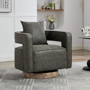 English Elm 28.9"w Swivel Barrel Accent Chair Faux Leather Open Back with Rubberwood Base Gray W3188P417873