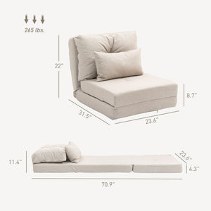 English Elm Floor Sofa Bed with Five Position Recline Linen Upholstery and High Density Foam Padding T3971P405986