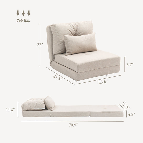 English Elm Floor Sofa Bed with Five Position Recline Linen Upholstery and High Density Foam Padding T3971P405986