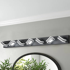 English Elm 45" Modern Black 7-Light Led Vanity Light Fixture - Sleek Acrylic Shades For Flattering Bathroom Illumination W2312P374876