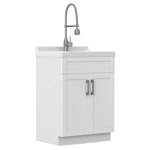 English Elm Hennessy Shaker Style Laundry Sink Cabinet with Deep Abs Basin and Nickel Hardware B136P427207