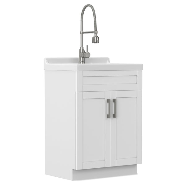 English Elm Hennessy Shaker Style Laundry Sink Cabinet with Deep Abs Basin and Nickel Hardware B136P427207