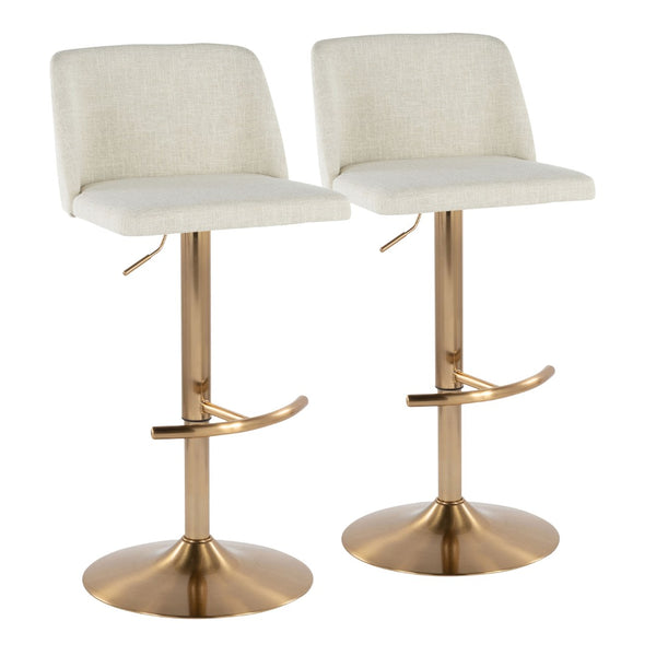 English Elm Toriano Adjustable Barstool Set Of 2 In Cream Fabric With Gold Base, 360° Swivel & Modern Design B202S01033-GIGA