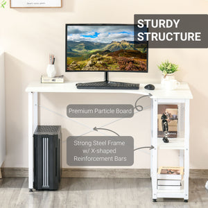 English Elm HOMCOM L-Shaped Corner Desk with 2 Shelves, Wide Study Workstation, Sturdy Steel Frame, White W2225P217267