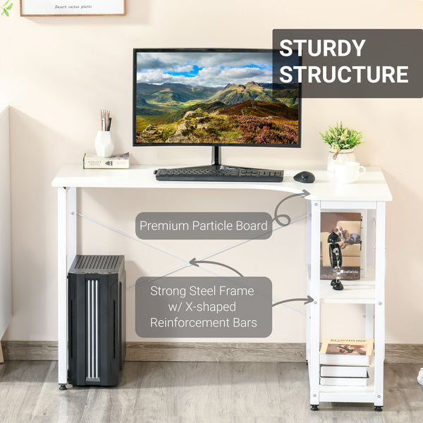 English Elm HOMCOM L-Shaped Corner Desk with 2 Shelves, Wide Study Workstation, Sturdy Steel Frame, White W2225P217267