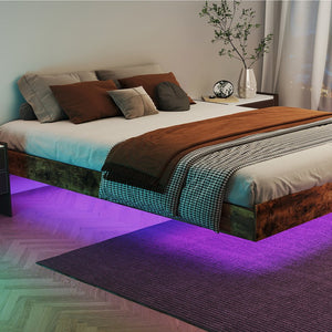 English Elm Full Platform Bed with Rgb Lighting Storage Headboard and Built-in Charging Ports T3963P446980