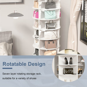 English Elm Rotating 7-Tier Spinning Shoe Rack Tower 360° Revolving Organizer, Space-Saving Sturdy White Holder W2699P222574