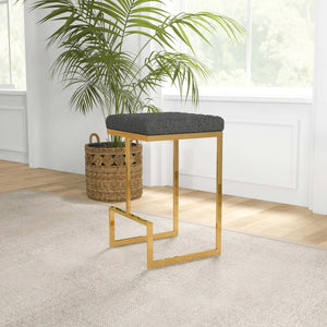 English Elm Joel Boucle Upholstered Accent Stool Mid Century Sculptural Vanity Bedroom Seat B183P201840