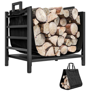 English Elm Outsunny Heavy-Duty Firewood Rack With Removable Log Carrier - Indoor/Outdoor Storage Holder, Black W2225P249987-GIGA