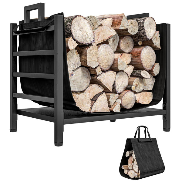 English Elm Outsunny Heavy-Duty Firewood Rack With Removable Log Carrier - Indoor/Outdoor Storage Holder, Black W2225P249987-GIGA