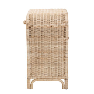 English Elm Modern Woven Rattan Bohemian Nightstand with Drawer and Open Shelf for Bedroom B2750P420374