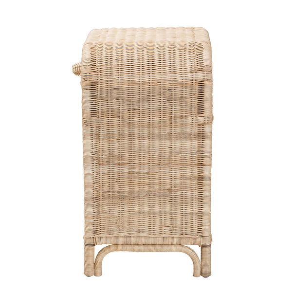 English Elm Modern Woven Rattan Bohemian Nightstand with Drawer and Open Shelf for Bedroom B2750P420374