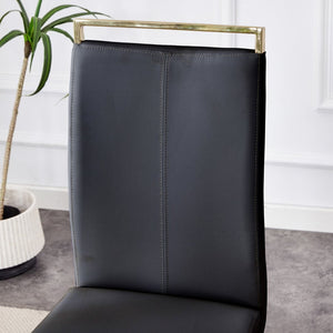 English Elm Table Elegant Transparent Glass Dining Set - 71"X35.4" With 8 Stylish Black Pu Chairs & Gold Legs W1151S02362-GIGA