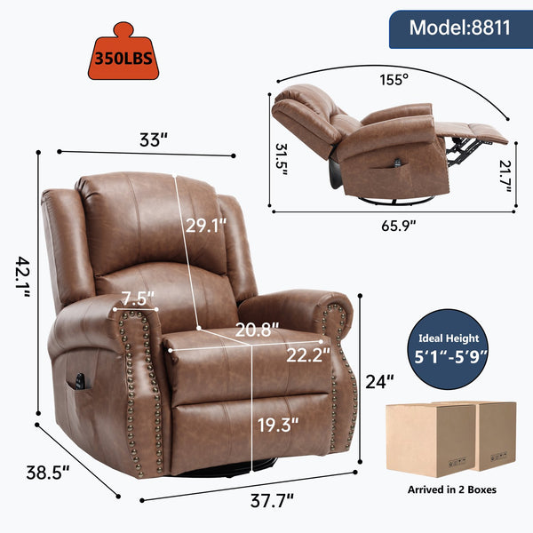 English Elm Heat Massage Rocker Swivel Recliner Chair with Lumbar Relief Nodes for Living Room Yellow Brown W3224S00029