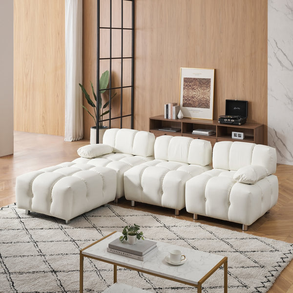English Elm A 90.60-inch Leathaire Fabric White Sofa – Waterproof, Stain & Cat Scratch Resistant, Space-Saving Four-Seater W1658S00157
