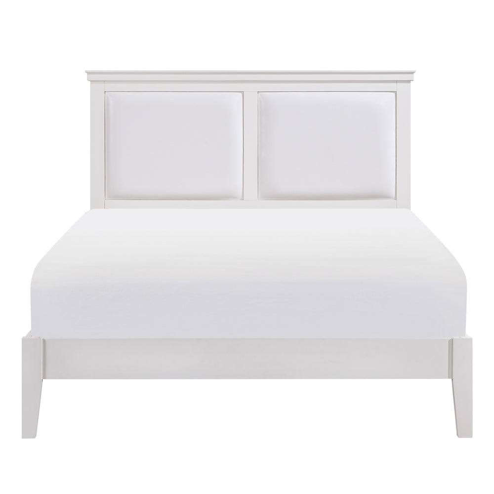 English Elm Classic Queen Bed With Upholstered Faux Leather Headboard In White Finish - Timeless Elegance! B011S01310