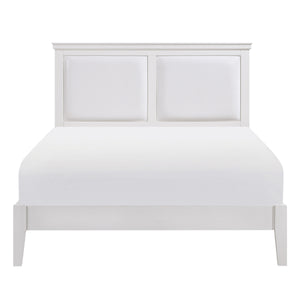 English Elm Classic Queen Bed With Upholstered Faux Leather Headboard In White Finish - Timeless Elegance! B011S01310