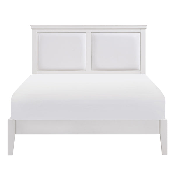English Elm Classic Queen Bed With Upholstered Faux Leather Headboard In White Finish - Timeless Elegance! B011S01310