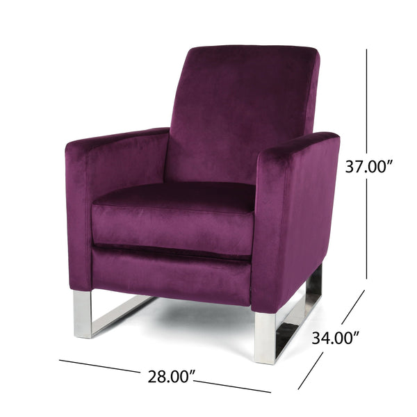 English Elm Christopher Knight Home® - Arvin Plush Push-Back Recliner with Stainless Steel Legs — Modern Fabric Comfort for Living Rooms Purple 65272.00NVLTEGGPL