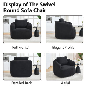 English Elm 360° Swivel Barrel Chair Teddy Fleece Upholstery with Pillow for Bedroom Reading Nook Black W1803P363032