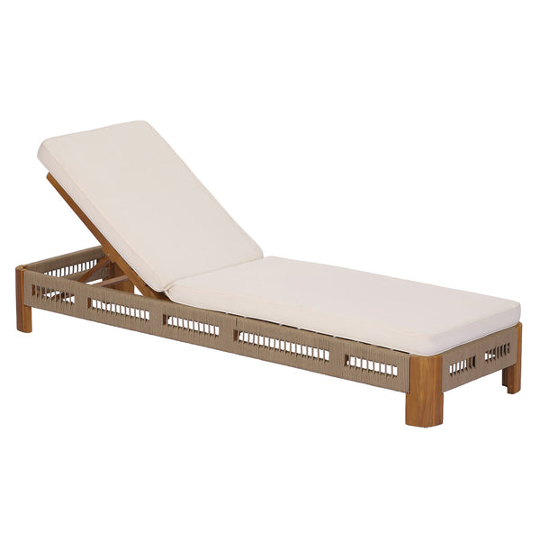 English Elm Acacia Wood Outdoor Chaise Lounge with Rope Accents and Adjustable Reclining Backrest N767P363998C_N767P369236T