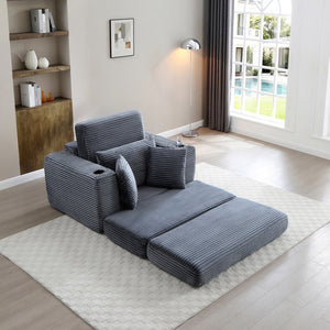 English Elm 52.4'' Boneless Foam Chaise Lounge Convertible Corduroy Sofa Bed for Living Room Grey W1117P410661