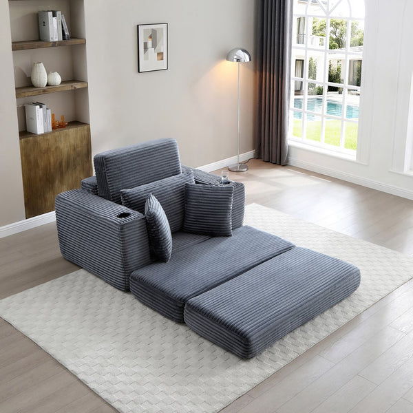 English Elm 52.4'' Boneless Foam Chaise Lounge Convertible Corduroy Sofa Bed for Living Room Grey W1117P410661