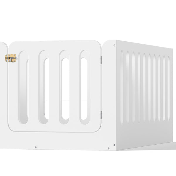 English Elm Twin Solid Pine Montessori Floor Bed with House Frame Door and Safety Fence Light White W5305P420635