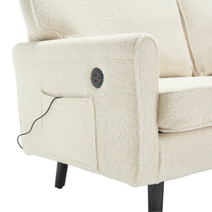 English Elm Loveseat Mid Century Modern Two-Seater Sofa with USB Type-C Charging, Removable Zipper Covers, Durable Wood Legs Beige W395P238823