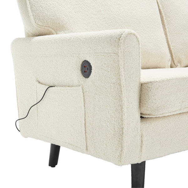 English Elm Loveseat Modern Mid-Century 2-Seater with USB Type-C Charging, Removable Zippered Covers, Sturdy Wood Legs Beige W395P238823