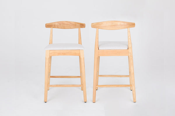 English Elm Mid-Century Solid Wood 24" Counter Stools with Upholstered High-Rebound Seat and Curved Backrest, Set of 2 Natural+Beige W2812P269425