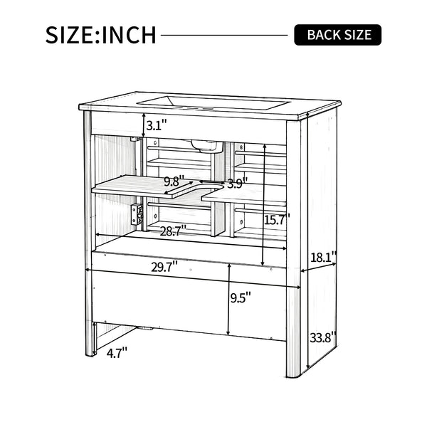 English Elm [video] 30 Inch Freestanding Bathroom Vanity Pine Legs Ceramic Sink Soft Close Storage Oak N759P412928O
