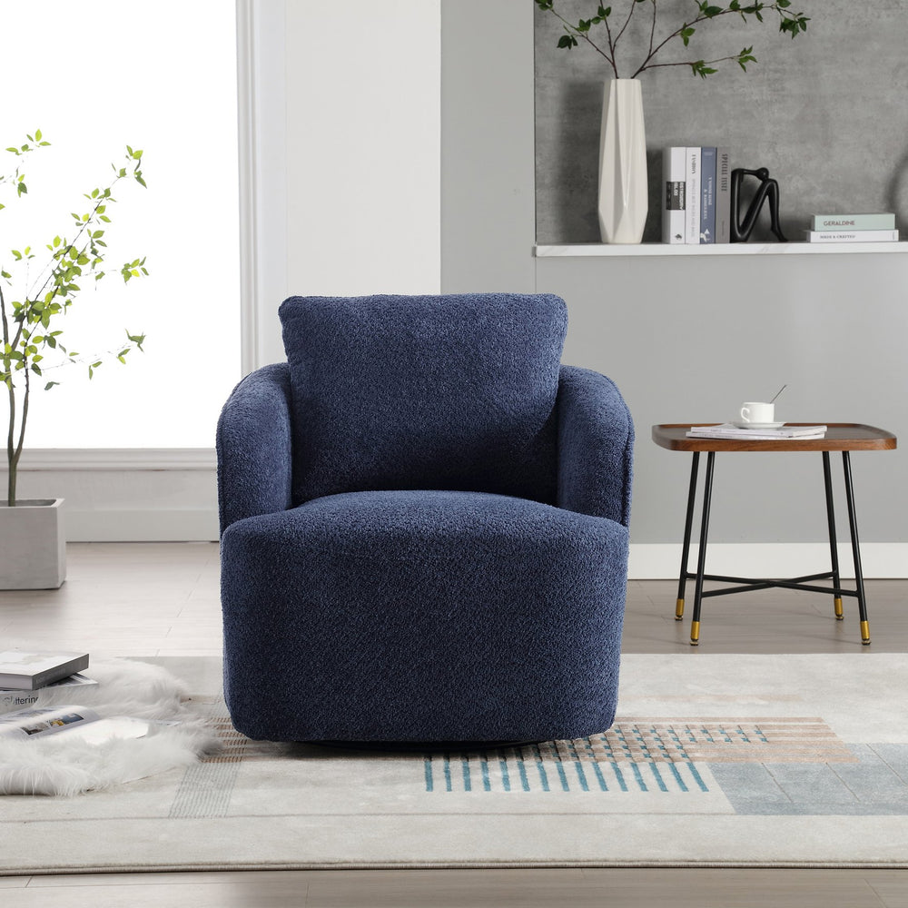 English Elm 30.3"w Boucle Barrel Swivel Chair 360 Rotation Lounge Seating for Living Room Navy W3188P400934